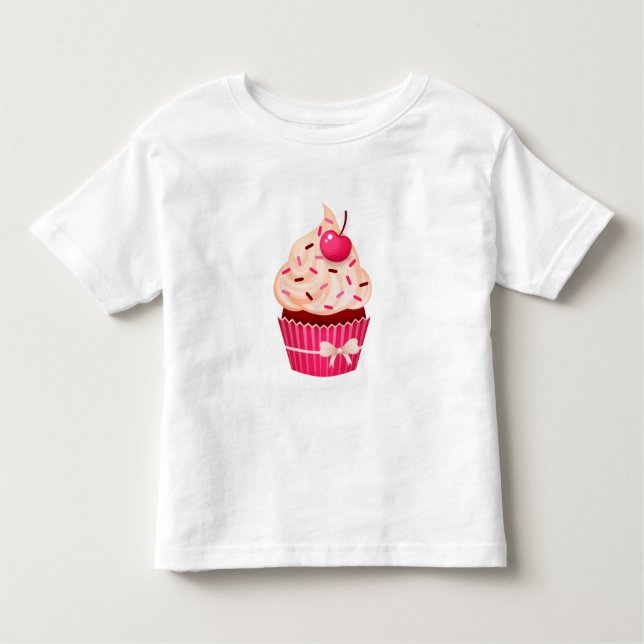 Girly Pink Cupcake mit Sprinklen und Kirsche Kleinkind T-shirt (Vorderseite)