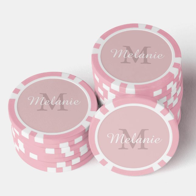 Girly Pink Custom Monogram Name and Initial Pokerchips (Stapel)