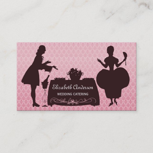 Girly Pink Damask Catering Veranstaltungen Visitenkarte (Vorderseite)