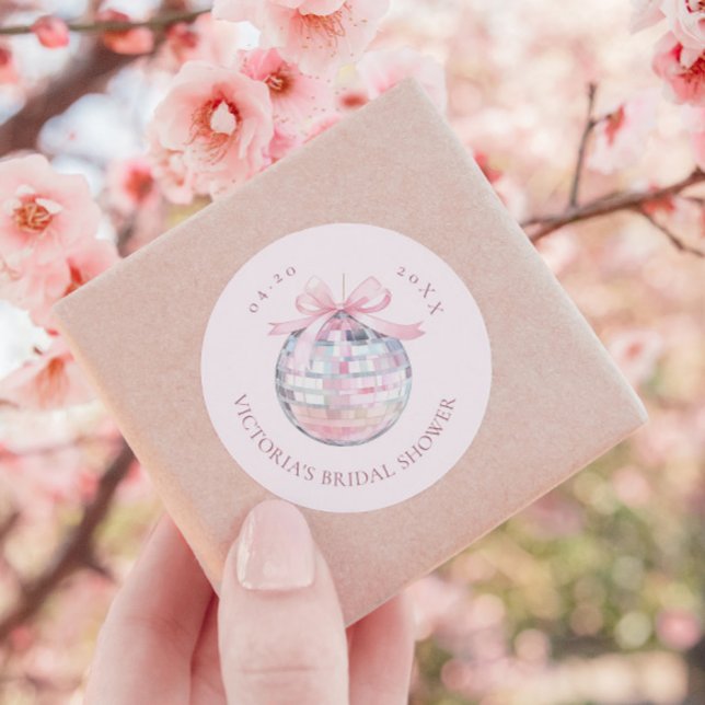 Girly Pink Disco Ball Elegantes Brautparty Runder Aufkleber (Von Creator hochgeladen)