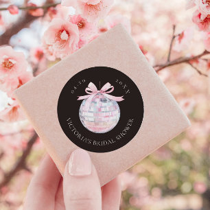 Girly Pink Disco Ball Elegantes Brautparty Runder Aufkleber