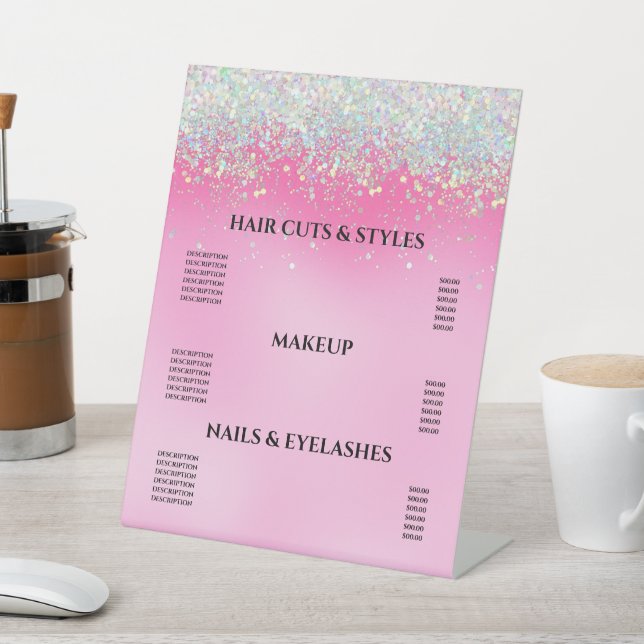 Girly Pink Dripping Glitzer Price Pedestal Sign Sockelschild (In SItu)