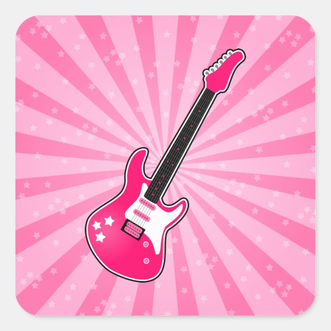 Girly Pink Electric Guitar Quadratischer Aufkleber (Vorderseite)