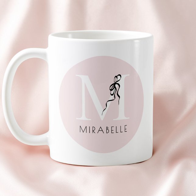 Girly Pink Elegant Black Bow Initial Niedlich Mono Kaffeetasse (Girly Pink Elegant Black Bow Initial Cute Monogram Coffee Mug)