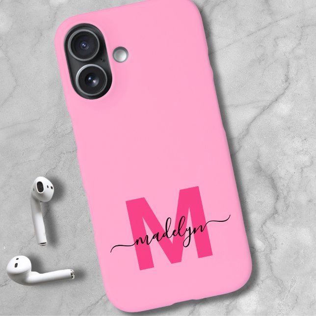 Girly Pink Elegant Minimal Name Monogram Case-Mate iPhone Hülle (Girly Pink Elegant Minimal Name Monogram iPhone 16 Case)