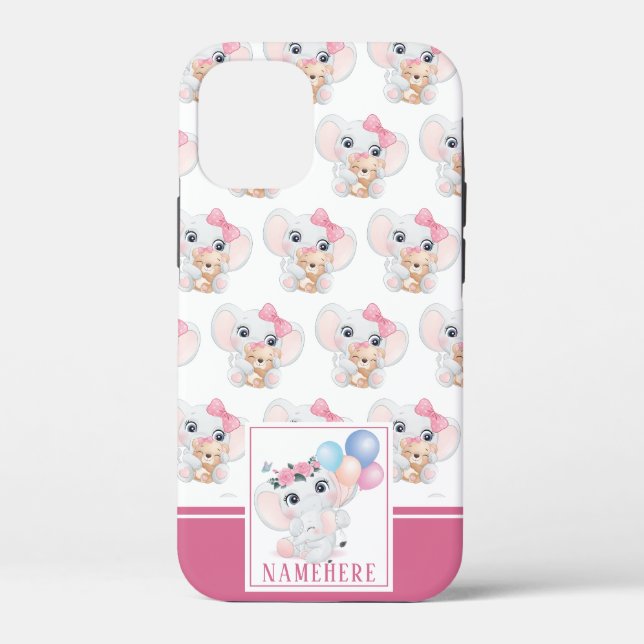 Girly Pink Elephant mit Bow und Balloon Muster Case-Mate iPhone Hülle (Rückseite)