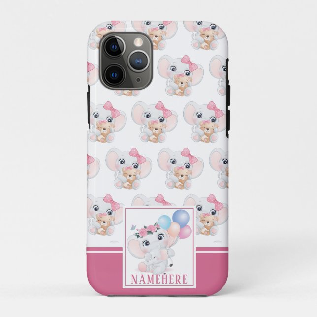 Girly Pink Elephant mit Bow und Balloon Muster Case-Mate iPhone Hülle (Rückseite)