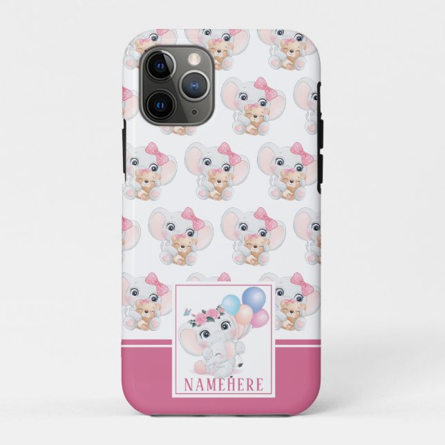 Girly Pink Elephant mit Bow und Balloon Muster Case-Mate iPhone Hülle (Rückseite)