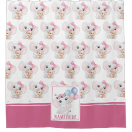 Girly Pink Elephant mit Bow und Balloon Muster Duschvorhang