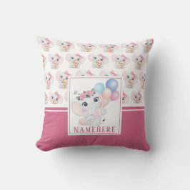 Girly Pink Elephant mit Bow und Balloon Muster Kissen