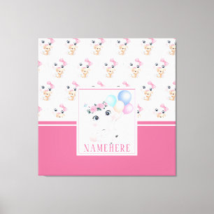 Girly Pink Elephant mit Bow und Balloon Muster Leinwanddruck