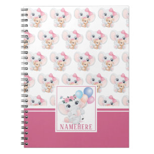 Girly Pink Elephant mit Bow und Balloon Muster Notizblock