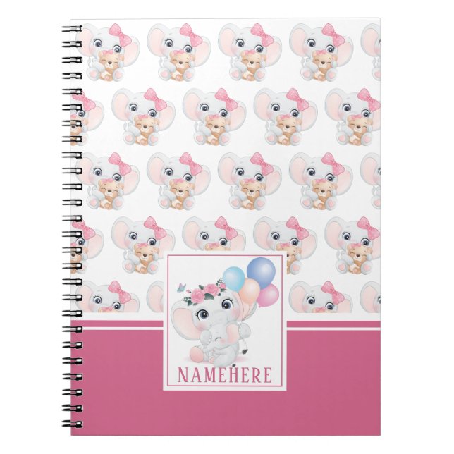Girly Pink Elephant mit Bow und Balloon Muster Notizblock (Vorderseite)