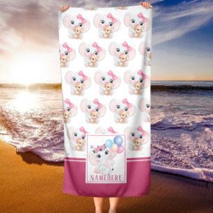 Girly Pink Elephant mit Bow und Balloon Muster Strandtuch