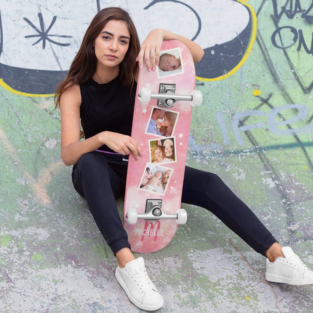 Girly Pink Familie FotoCollage Skateboard (Von Creator hochgeladen)