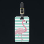 Girly Pink Flamingo auf Minze, weiße Streifen Gepäckanhänger<br><div class="desc">Moderne,  gürtnerische Gestaltung von niedlich rosa Flamingo auf minzgrün weiß gestreiften Hintergrund.Einzigartiges Geschenk für Trendanista und Mode-Liebhaber.</div>