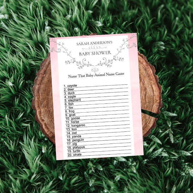 Girly Pink Floral Baby Dusche Tiernamenspiel (Von Creator hochgeladen)