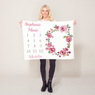 Girly PInk Floral Baby Girl Milestone Baby Fleecedecke