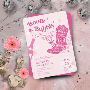 Girly Pink Floral Boots & Bubbly Brautparty Einladung