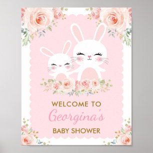Girly Pink Floral Bunny Baby Dusche Niedliches Kan Poster