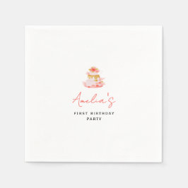 Girly Pink Floral Cake Birthday Party Serviette