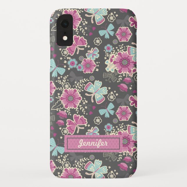 Girly Pink Floral Case-Mate iPhone Hülle (Rückseite)