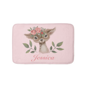Girly Pink Floral Deer Badematte