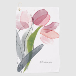 Girly Pink Floral Tulips Blätter Weiß Golfhandtuch