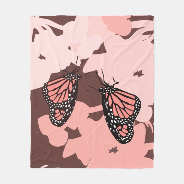 Girly Pink Fütternd Monarch Butterfly Pair Fleecedecke (Vorderseite)