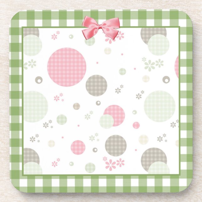 Girly Pink Gingham Pattern Circles Niedlich Daisie Getränkeuntersetzer (Vorderseite)