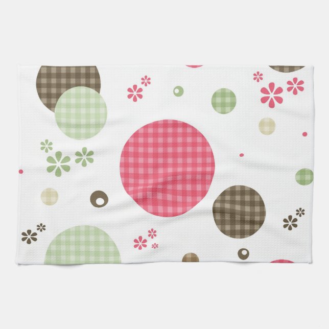 Girly Pink Gingham Pattern Circles Niedlich Daisie Handtuch (Horizontal)
