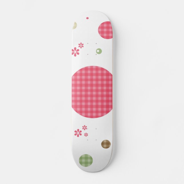 Girly Pink Gingham Pattern Circles Niedlich Daisie Skateboard (Vorderseite)