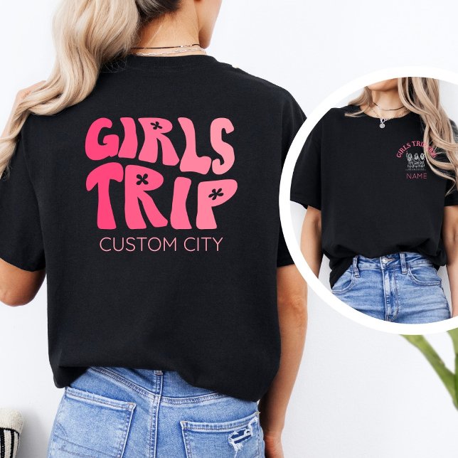 Girly Pink Girls Trip 2026 Personalized Travel T-Shirt (Von Creator hochgeladen)