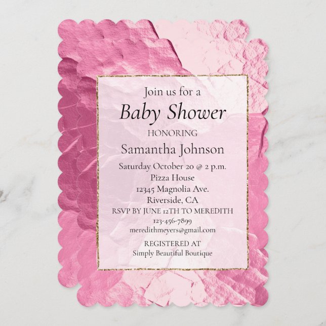 Girly Pink Glam Babydusche Einladung (Vorne/Hinten)