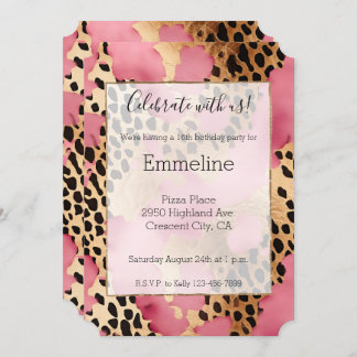 Girly Pink Glam Black Gold Leopard Einladung