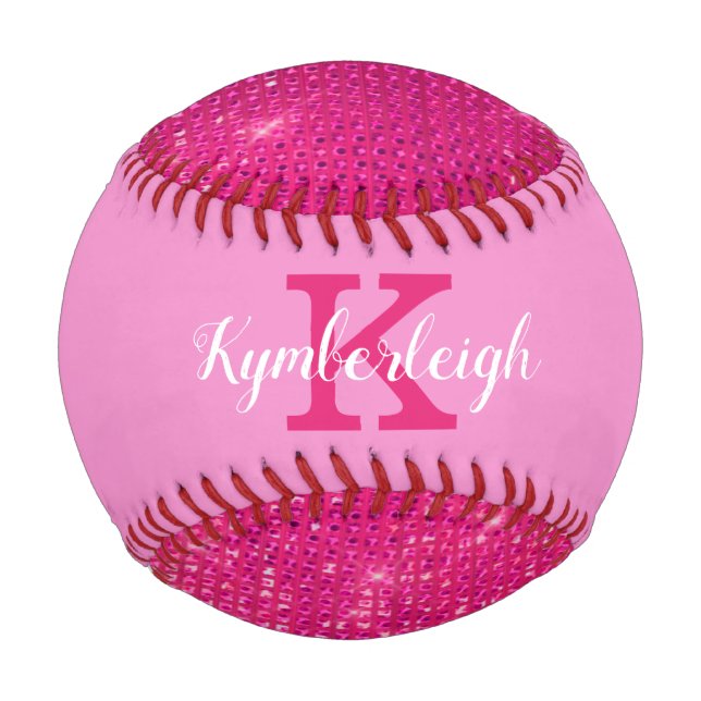 Girly Pink Glam Diamond Sparkle Cool Monogram Name Baseball (Rückseite)
