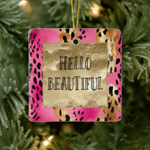 Girly Pink Glam Gold Leopard Hallo schön Keramikornament