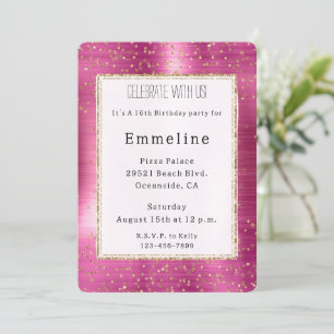 Girly Pink Glam Gold Sparkle Confetti Geburtstag Einladung