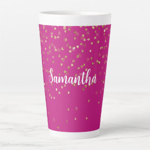 Girly Pink Glam Gold Sparkle Confetti Personalisie Milchtasse