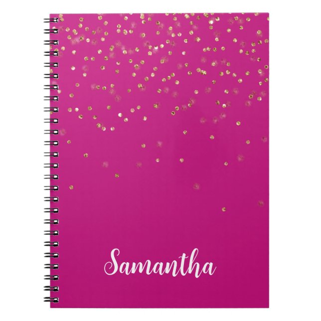 Girly Pink Glam Gold Sparkle Confetti Personalisie Notizblock (Vorderseite)