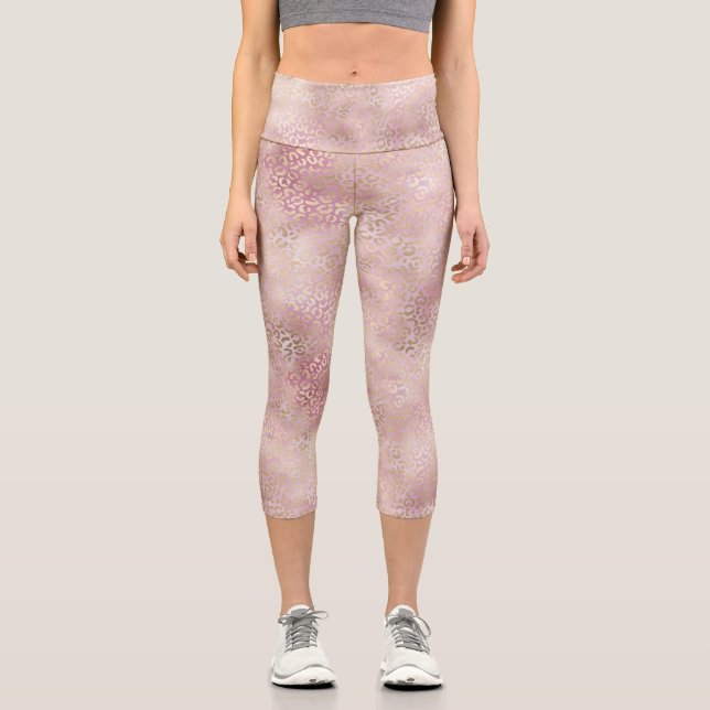 Girly Pink Glam Leopard Print Capri Leggings (Vorderseite)