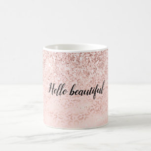 Girly Pink Glam Leopard Print Ombre Glitzer Kaffeetasse