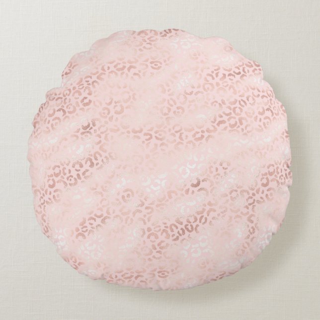 Girly Pink Glam Leopard Print Ombre Rundes Kissen (Vorderseite)