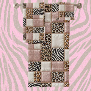 Girly Pink Glitter Afrikanischer Tierdruck Handtuc Badhandtuch Set