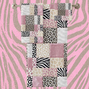Girly Pink Glitter Afrikanischer Tierdruck Handtuc Badhandtuch Set