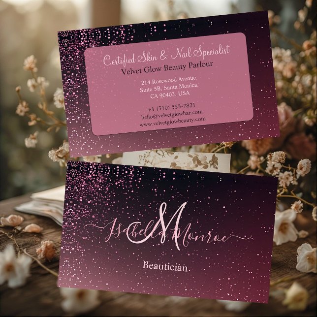 Girly Pink Glitter Beautician Skin Nail Specialist Visitenkarte (Girly Pink Glitter Beautician Skin Nail Specialist Business Card)