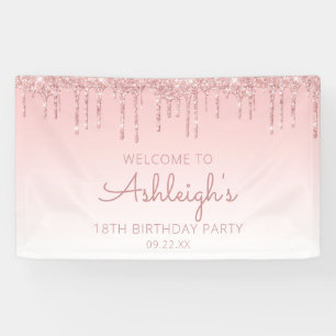 Girly Pink Glitter Drip 18. Geburtstagsfeier Banner
