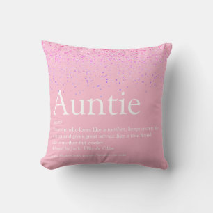 Girly Pink Glitter Fun Best Auntie Aunt Definition Kissen