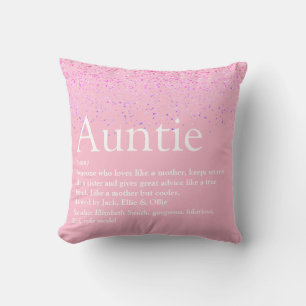 Girly Pink Glitter Fun Best Auntie Aunt Definition Kissen