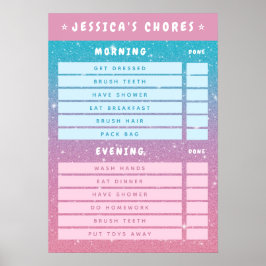 Girly Pink Glitter Kids Dry Erase Daily Chores Poster